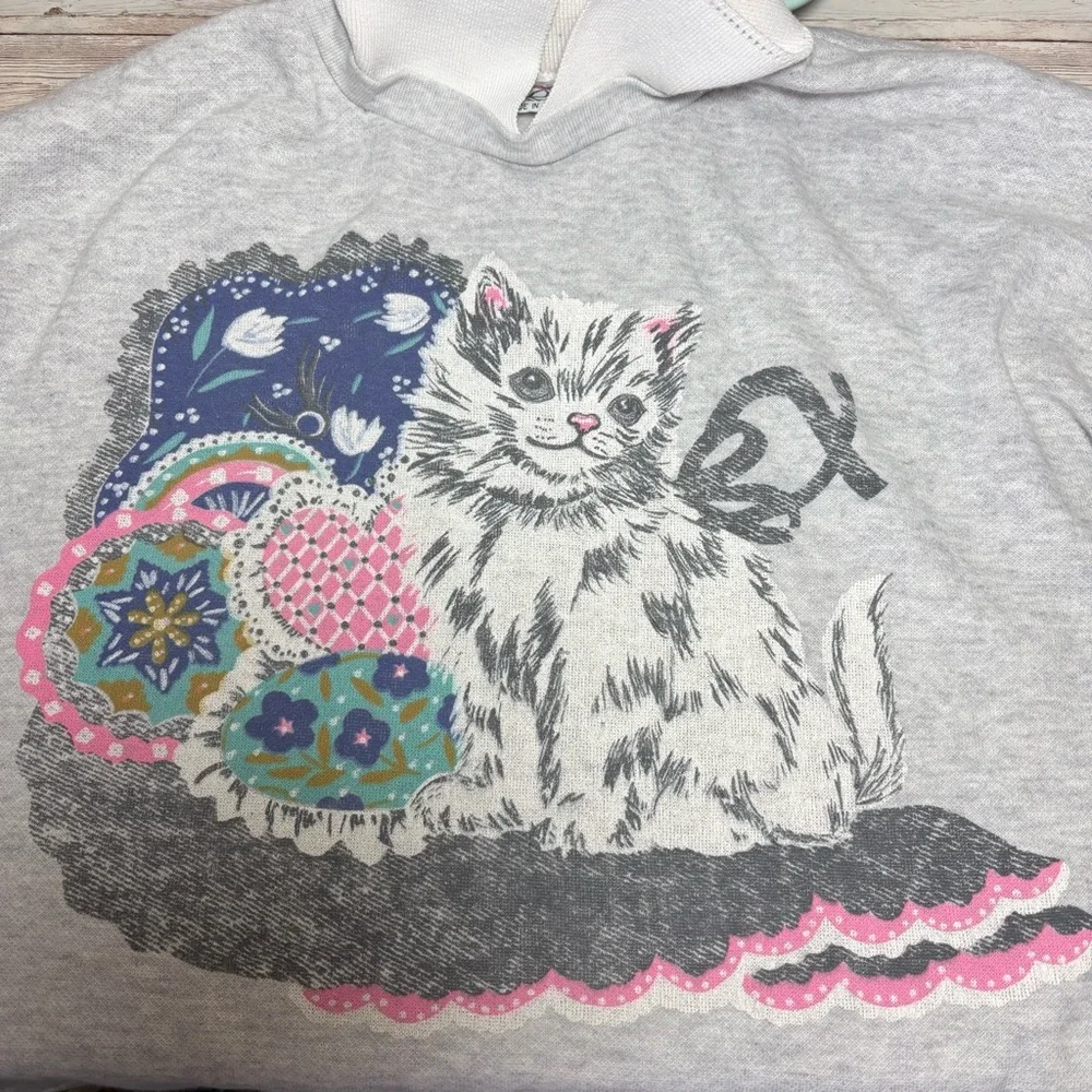 Vintage Haband For Her Gray Cat Collared Sweatshirt Women’s Sz.M VTG Grandma 90s - Picture 3 of 14
